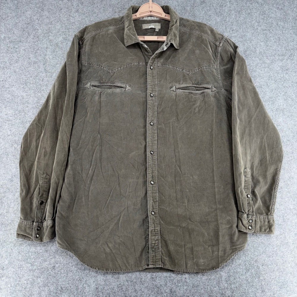 The Territory Ahead Mens Large Corduroy Western Snap Shirt Olive Gray L Long Slv